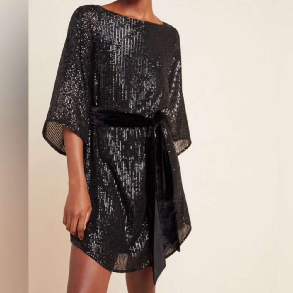 Anthropologie  Starling Sequined Tunic Dress in Black